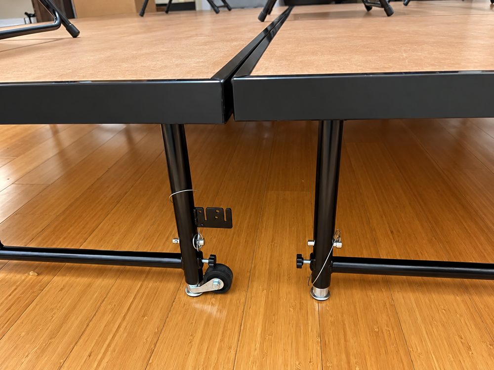 Stage legs and casters closeup