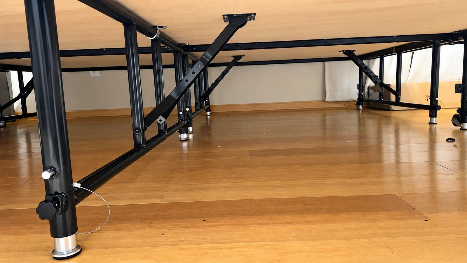 Stage frame and support bracing underneath