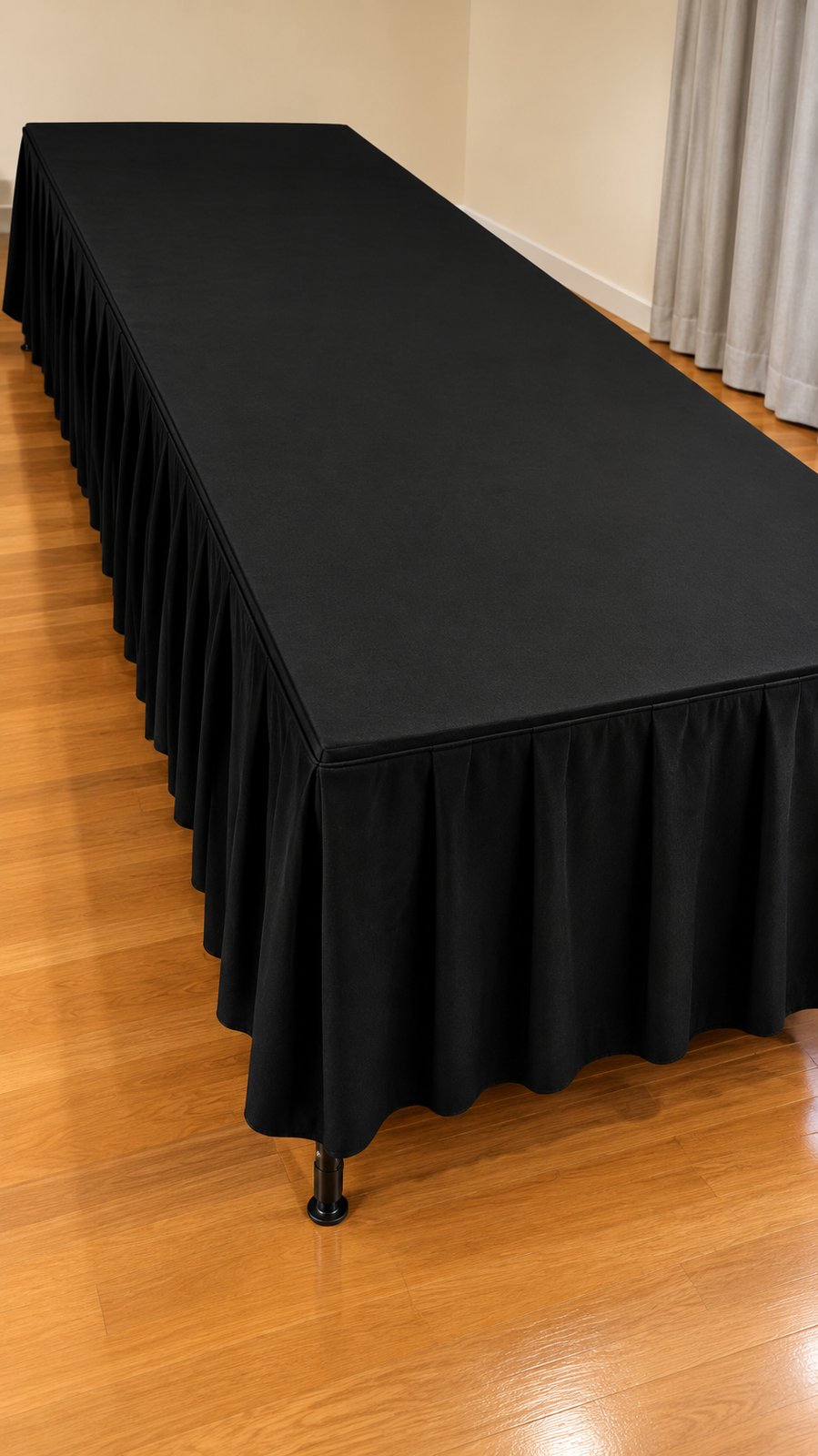 Fully assembled stage with black skirting